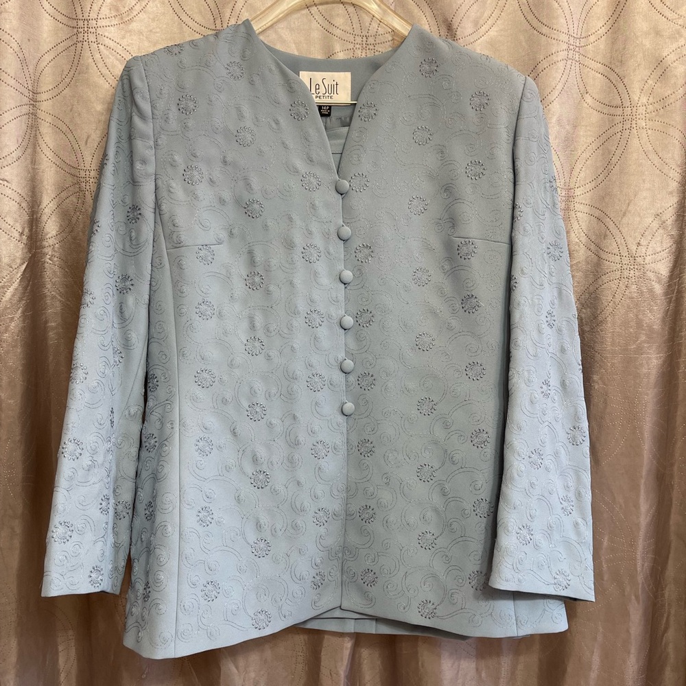 Le Suit Light Blue Textured 2pc Skirt Suit